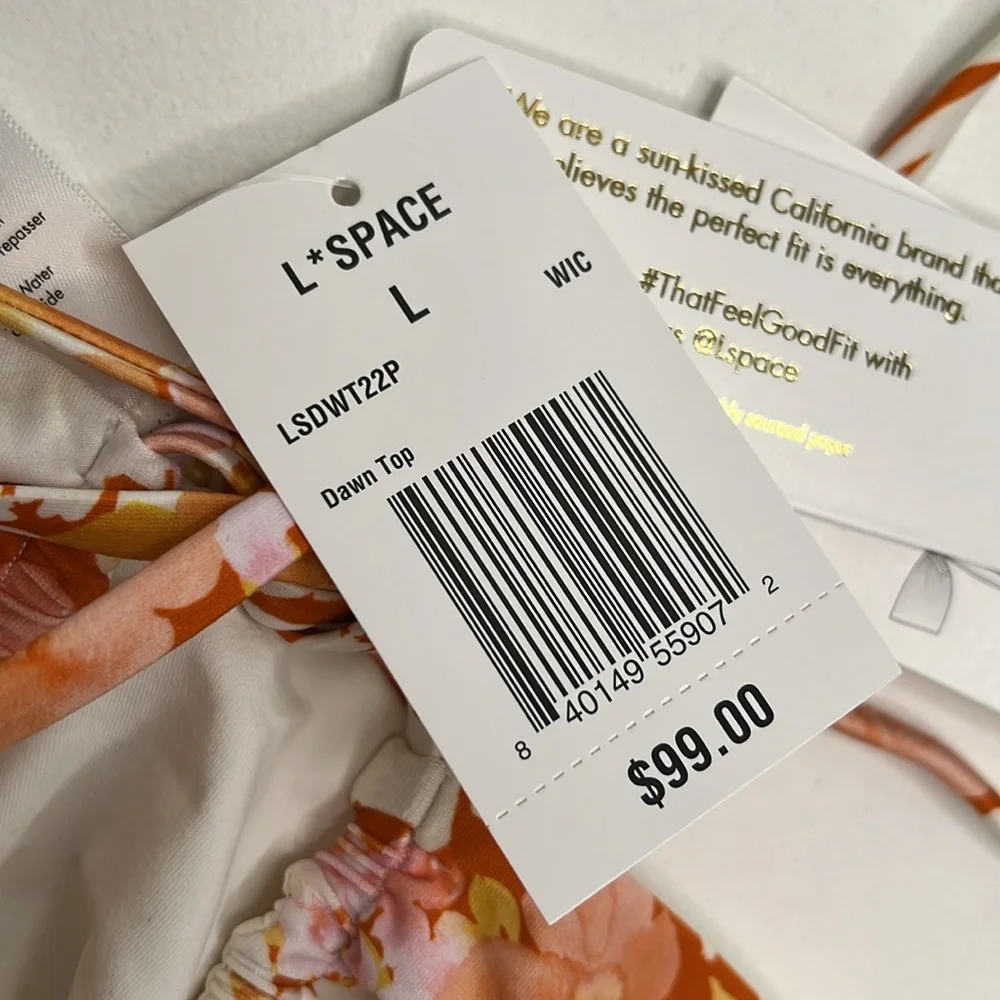 NWT L*Space Dawn multi bandeau Amal orange floral bikini top